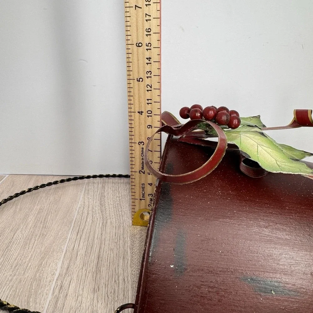 Vintage Metal‎ Wall Pocket Christmas Decor Basket Holly Berries Hanging